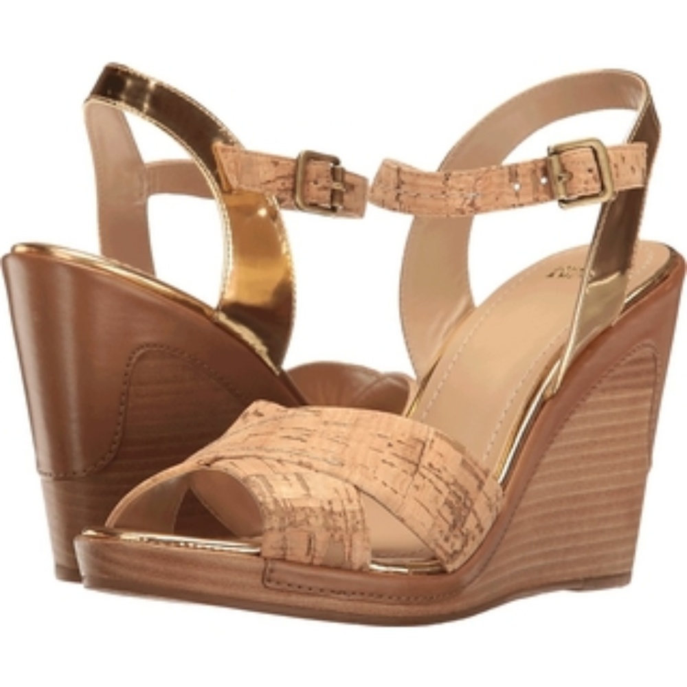 NWT Johnston & Murphy Wedge Sandals | Cork/Leather